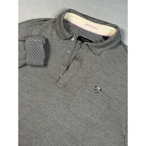 Ted Baker London Long Sleeve Polo XL Gray Flip Cuff Preppy Cotton Casual Comfort